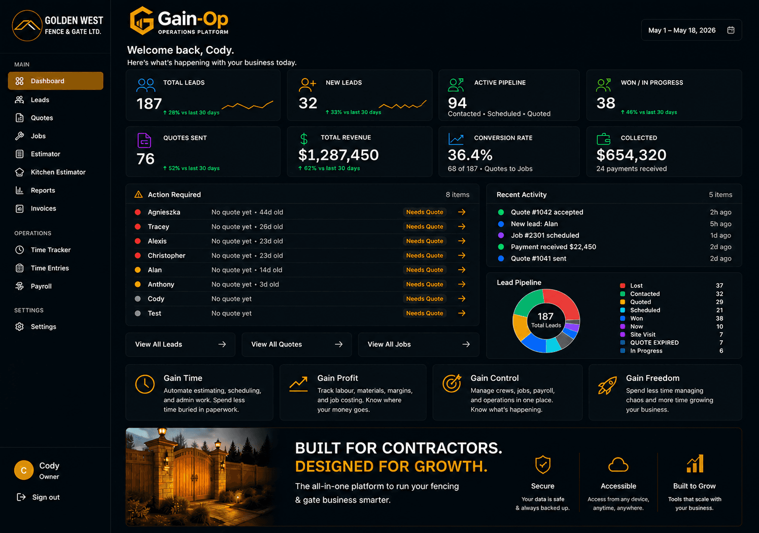 Gain-Op Dashboard — Contractor Operations Platform
